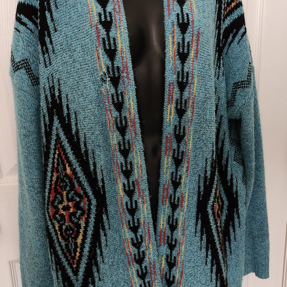 Teal Patterned Women Sweater